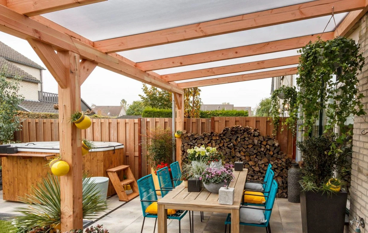 Douglas Terrasoverkapping Zwart Polycarbonaat Opaal Geschaafd 700 x 300 cm - Afbeelding 4